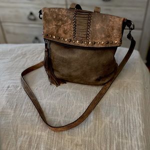 Patricia Nash Washed Denim Luzille Leather Convertible Backpack